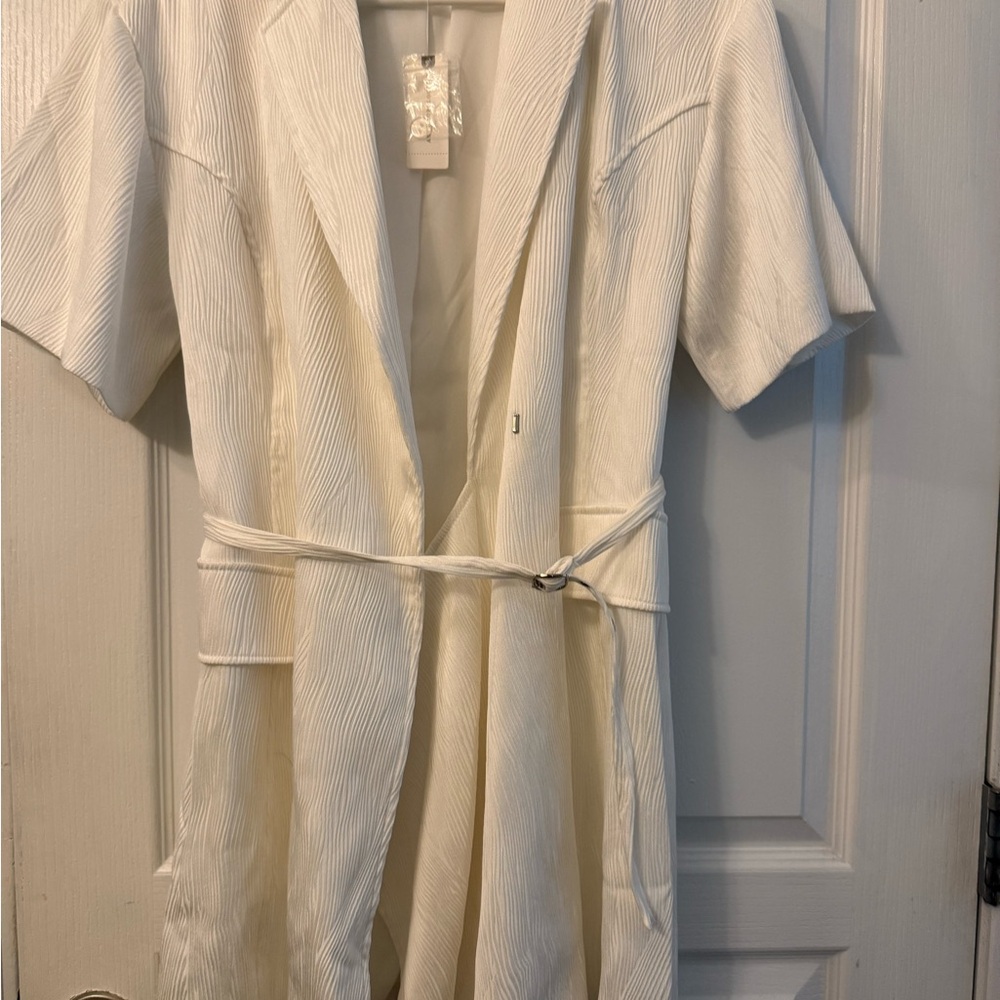 Elegant White Belted blazer dress